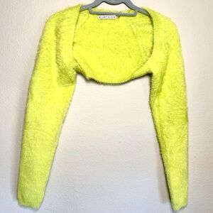 Alice + Olivia Luetta Fuzzy Shrug Citron Yellow Green Size Small